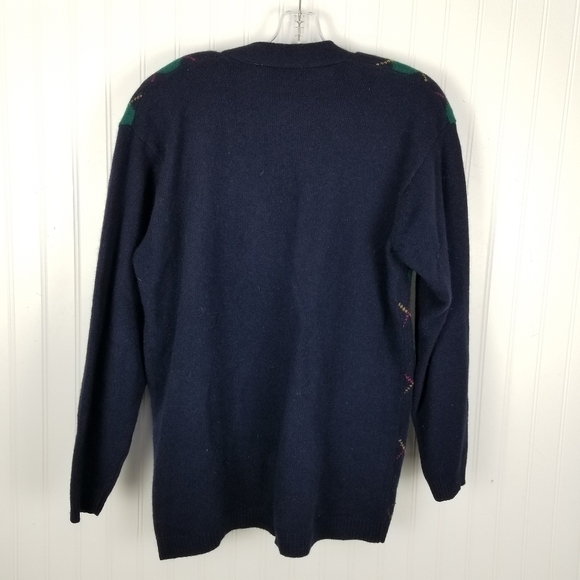 Evan Picone Womens Argyle Lambs Wool Angora Cardigan Sweater Medium Blue Green - Picture 3 of 8
